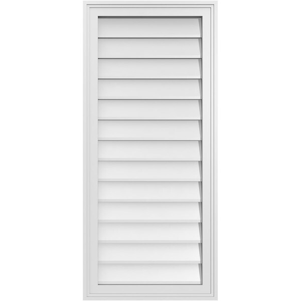 Ekena Millwork Vertical Surface Mount PVC Gable Vnt: Non-Functional, w/2"W x 1-1/2"H, Brickmould Frame, 18"W x 40"H - GVPVE18X4002SN