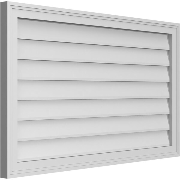 Ekena Millwork Vertical Surface Mount PVC Gable Vnt: Non-Functional, w/2"W x 1-1/2"H, Brickmould Frame, 40"W x 24"H - GVPVE40X2402SN