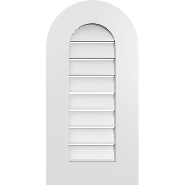 Ekena Millwork Round Top Surface Mount PVC Gable Vent: Functional, w/ 3-1/2"W x 1"P Standard Frame, 14"W x 28"H - GVPRT14X2801SF