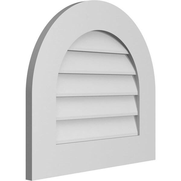 Ekena Millwork Round Top Surface Mount PVC Gable Vent: Non-Functional, w/ 3-1/2"W x 1"P Standard Frame, 22"W x 20"H - GVPRT22X2001SN