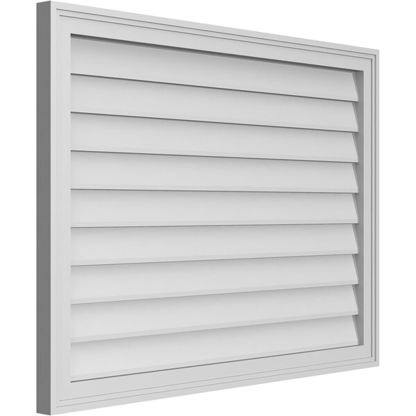 Ekena Millwork Vertical Surface Mount PVC Gable Vnt: Non-Functional, w/2"W x 1-1/2"H, Brickmould Frame, 38"W x 28"H - GVPVE38X2802SN