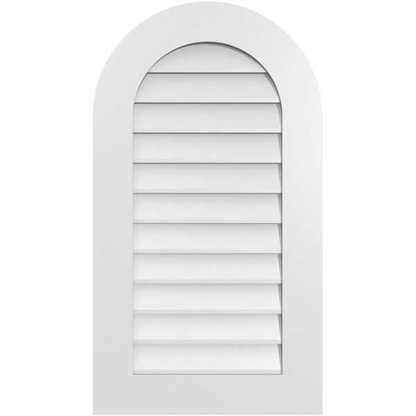 Ekena Millwork Round Top Surface Mount PVC Gable Vent: Non-Functional, w/ 3-1/2"W x 1"P Standard Frame, 20"W x 36"H - GVPRT20X3601SN