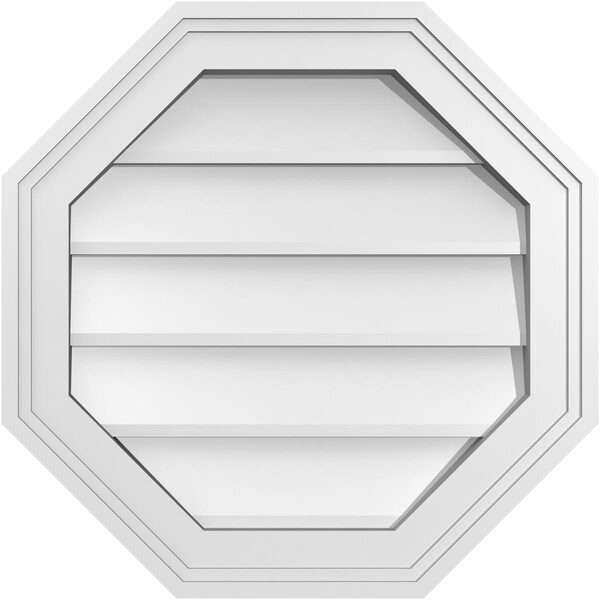 Ekena Millwork Octagonal Surface Mount PVC Gable Vent w/ 2"W x 1-1/2"P Brickmould Frame, 18"W x 18"H - GVPOC18X1802SN