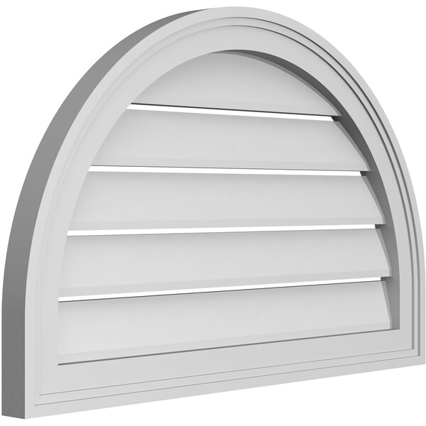 Ekena Millwork Round Top Surface Mount PVC Gable Vent: Functional, w/ 2"W x 1-1/2"P Brickmould Frame, 28"W x 18"H - GVPRT28X1802SF
