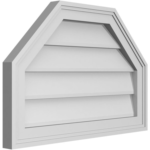 Ekena Millwork Octagonal Top Surface Mount PVC Gable Vent w/ 2"W x 1-1/2"P Brickmould Frame, 24"W x 16"H - GVPOT24X1602SN