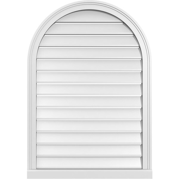 Ekena Millwork Round Top Surface Mount PVC Gable Vent: Functional, w/ 2"W x 2"P Brickmould Sill Frame, 28"W x 40"H - GVPRT28X4003SF