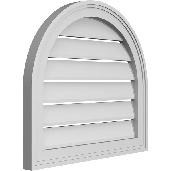 Ekena Millwork Round Top Surface Mount PVC Gable Vent: Functional, w/ 2"W x 1-1/2"P Brickmould Frame, 22"W x 20"H - GVPRT22X2002SF