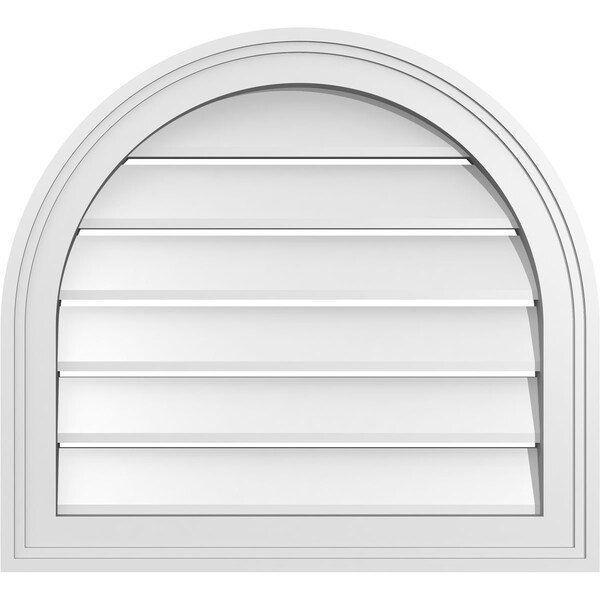 Ekena Millwork Round Top Surface Mount PVC Gable Vent: Functional, w/ 2"W x 1-1/2"P Brickmould Frame, 22"W x 20"H - GVPRT22X2002SF