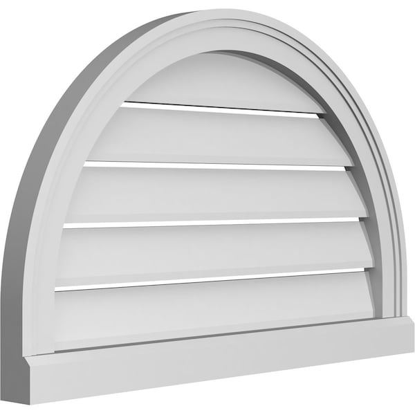 Ekena Millwork Round Top Surface Mount PVC Gable Vent: Functional, w/ 2"W x 2"P Brickmould Sill Frame, 28"W x 18"H - GVPRT28X1803SF
