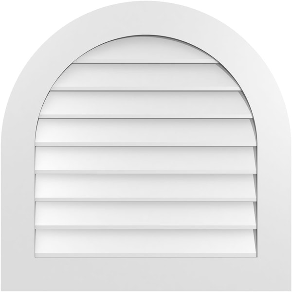 Ekena Millwork Round Top Surface Mount PVC Gable Vent: Non-Functional, w/ 3-1/2"W x 1"P Standard Frame, 30"W x 30"H - GVPRT30X3001SN