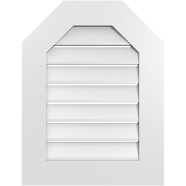 Ekena Millwork Octagonal Top Surface Mount PVC Gable Vent: Functional, w/ 3-1/2"W x 1"P Standard Frame, 20"W x 26"H - GVPOT20X2601SF