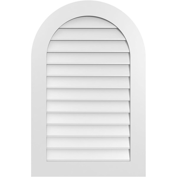 Ekena Millwork Round Top Surface Mount PVC Gable Vent: Non-Functional, w/ 3-1/2"W x 1"P Standard Frame, 26"W x 40"H - GVPRT26X4001SN