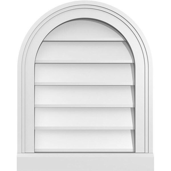 Ekena Millwork Round Top Surface Mount PVC Gable Vent w/ 2"W x 2"P Brickmould Sill Frame, 16"W x 20"H - GVPRT16X2003SN