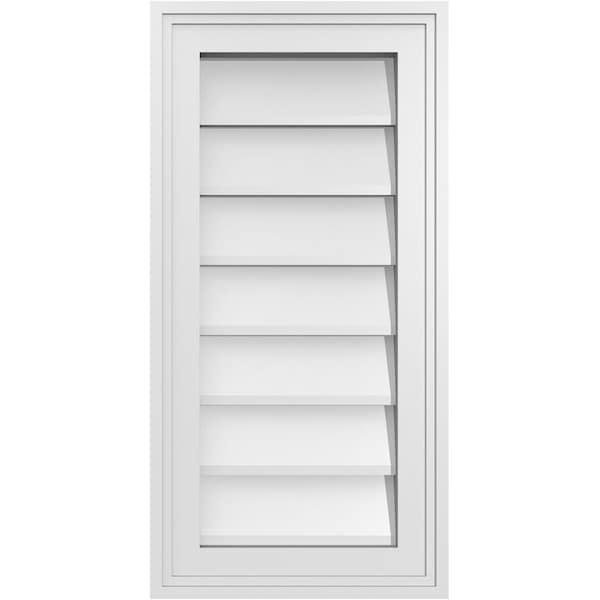 Ekena Millwork Vertical Surface Mount PVC Gable Vnt: Non-Functional, w/2"W x 1-1/2"H, Brickmould Frame, 12"W x 24"H - GVPVE12X2402SN