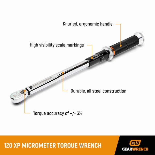 Gearwrench 3/8" Drive 120XP™ Micrometer Torque Wrench 10-100 ft/lbs - 85176