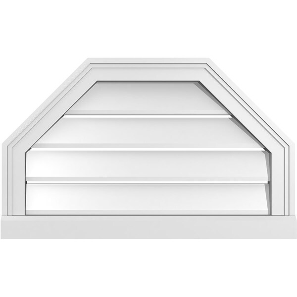 Ekena Millwork Octagonal Top Surface Mount PVC Gable Vent w/ 2"W x 2"P Brickmould Sill Frame, 26"W x 16"H - GVPOT26X1603SF