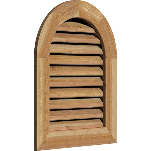 Ekena Millwork Round Top Gable Vent Functional, Western Red Cedar Gable Vent w/1" x 4" Flat Trim Frame, 12"W x 36"H - GVWRT12X3601RFUWR