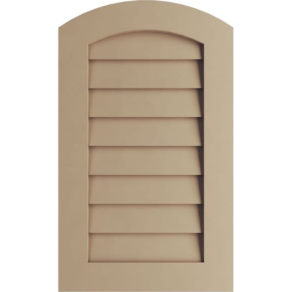 Ekena Millwork Timberthane Rustic Smooth Arch Top Faux Wood Non-Functional Gable Vent, Primed Tan, 16"W x 33"H - GVURAR16X33DSMPR
