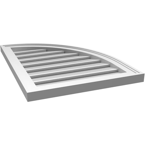 Ekena Millwork Quarter Round Top Right Surface Mount PVC Gable Vent w/ 2"W x 1-1/2"P Brickmould Frame, 20"W x 26"H - GVPQR20X2602SF
