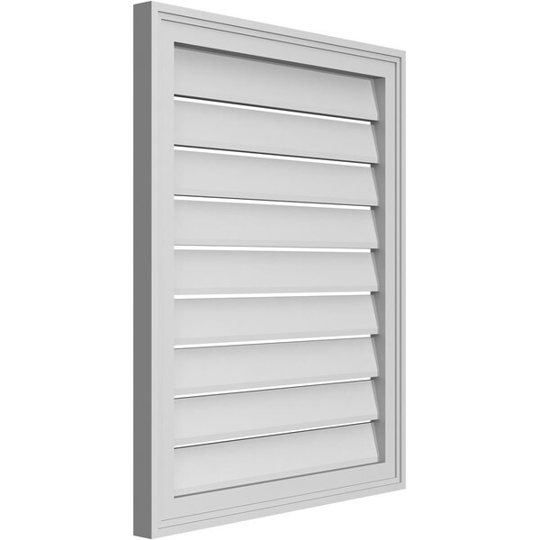 Ekena Millwork Vertical Surface Mount PVC Gable Vent: Functional, w/ 2"W x 1-1/2"P Brickmould Frame, 24"W x 30"H - GVPVE24X3002SF