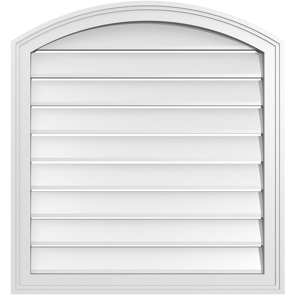 Ekena Millwork Arch Top Surface Mount PVC Gable Vent: Non-Functional, w/2"W x 1-1/2"P Brickmould Frame, 28"W x 28"H - GVPAR28X2802SN