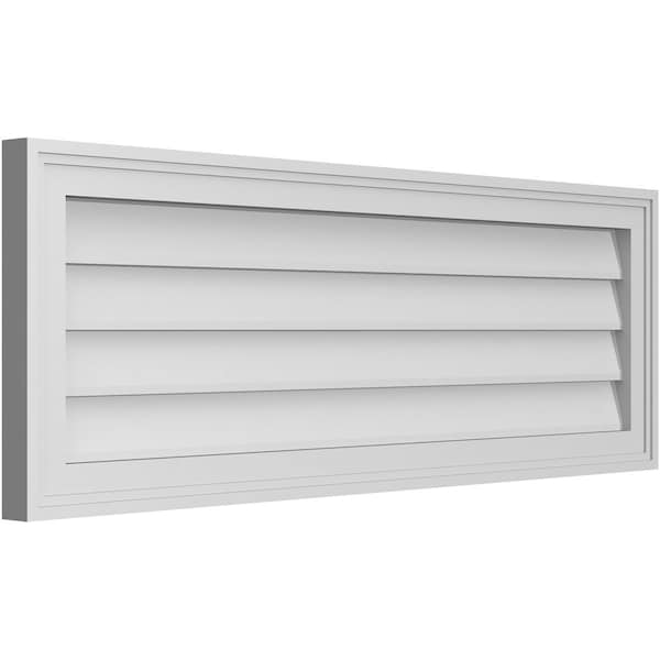 Ekena Millwork Vertical Surface Mount PVC Gable Vnt: Non-Functional, w/2"W x 1-1/2"H, Brickmould Frame, 40"W x 14"H - GVPVE40X1402SN