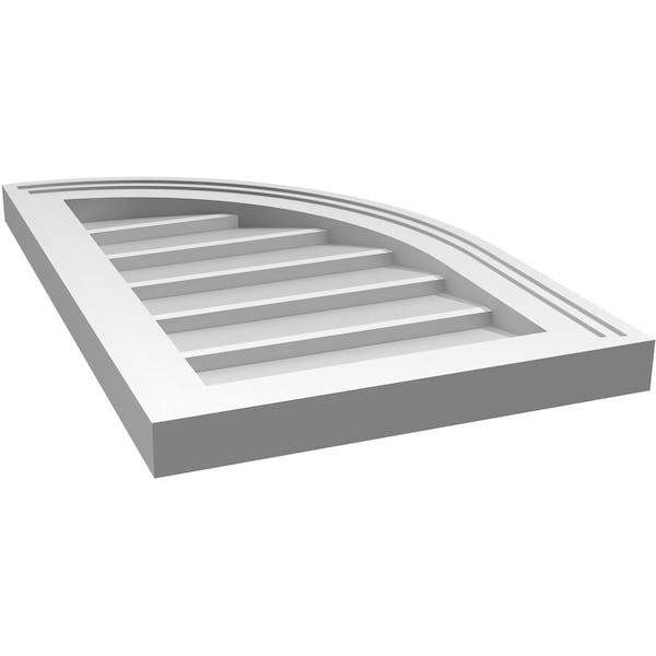 Ekena Millwork Quarter Round Top Right Surface Mount PVC Gable Vent w/ 2"W x 1-1/2"P Brickmould Frame, 14"W x 22"H - GVPQR14X2202SN