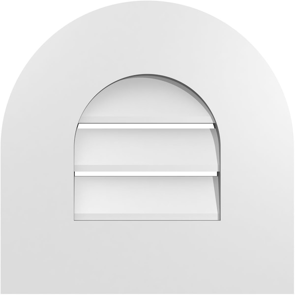 Ekena Millwork Round Top Surface Mount PVC Gable Vent: Functional, w/ 3-1/2"W x 1"P Standard Frame, 14"W x 14"H - GVPRT14X1401SF