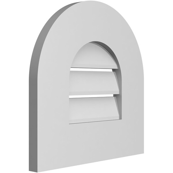 Ekena Millwork Round Top Surface Mount PVC Gable Vent: Functional, w/ 3-1/2"W x 1"P Standard Frame, 14"W x 14"H - GVPRT14X1401SF