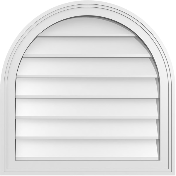 Ekena Millwork Round Top Surface Mount PVC Gable Vent w/ 2"W x 1-1/2"P Brickmould Frame, 24"W x 24"H - GVPRT24X2402SN