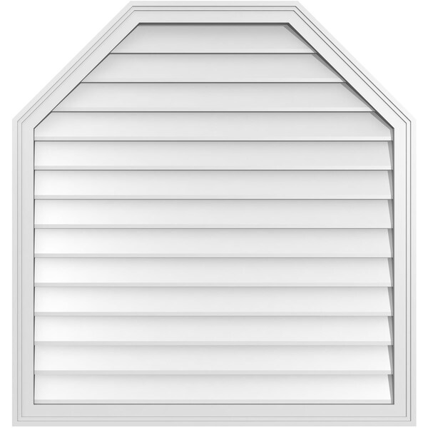 Ekena Millwork Octagonal Top Surface Mount PVC Gable Vent w/ 2"W x 1-1/2"P Brickmould Frame, 38"W x 40"H - GVPOT38X4002SN