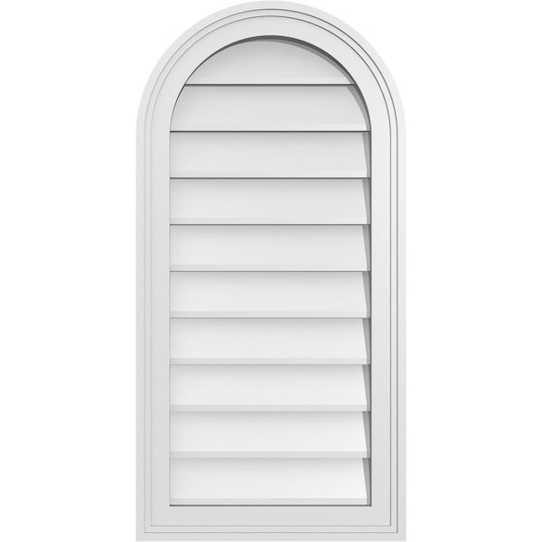 Ekena Millwork Round Top Surface Mount PVC Gable Vent w/ 2"W x 1-1/2"P Brickmould Frame, 16"W x 32"H - GVPRT16X3202SN