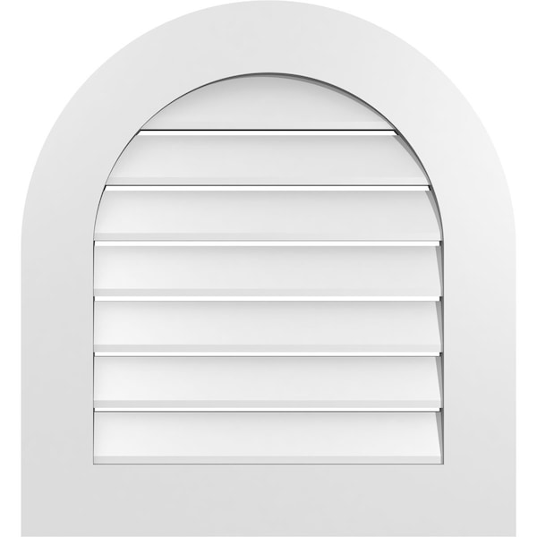 Ekena Millwork Round Top Surface Mount PVC Gable Vent: Functional, w/ 3-1/2"W x 1"P Standard Frame, 24"W x 26"H - GVPRT24X2601SF