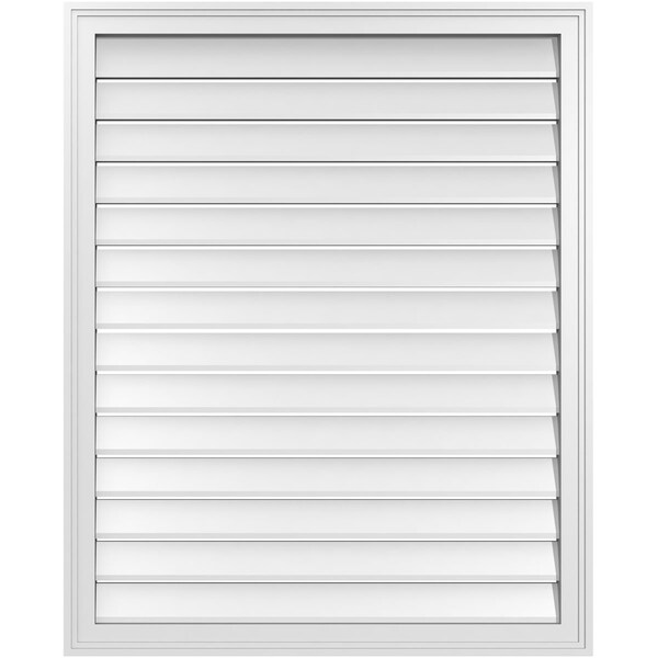 Ekena Millwork Vertical Surface Mount PVC Gable Vent: Functional, w/ 2"W x 1-1/2"P Brickmould Frame, 34"W x 42"H - GVPVE34X4202SF