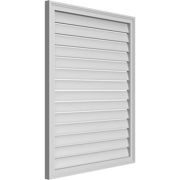 Ekena Millwork Vertical Surface Mount PVC Gable Vent: Functional, w/ 2"W x 1-1/2"P Brickmould Frame, 34"W x 42"H - GVPVE34X4202SF