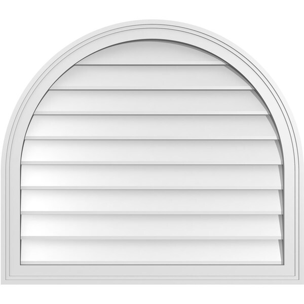 Ekena Millwork Round Top Surface Mount PVC Gable Vent w/ 2"W x 1-1/2"P Brickmould Frame, 32"W x 28"H - GVPRT32X2802SN