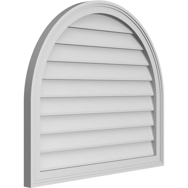 Ekena Millwork Round Top Surface Mount PVC Gable Vent w/ 2"W x 1-1/2"P Brickmould Frame, 32"W x 28"H - GVPRT32X2802SN