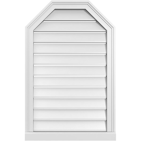 Ekena Millwork Octagonal Top Surface Mount PVC Gable Vent w/ 2"W x 2"P Brickmould Sill Frame, 22"W x 34"H - GVPOT22X3403SF