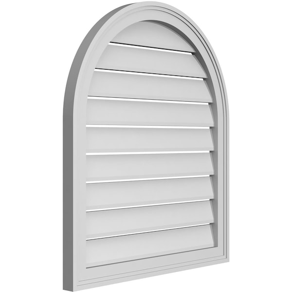 Ekena Millwork Round Top Surface Mount PVC Gable Vent: Functional, w/ 2"W x 1-1/2"P Brickmould Frame, 26"W x 30"H - GVPRT26X3002SF