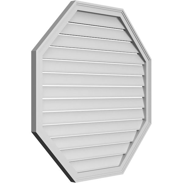 Ekena Millwork Octagonal Surface Mount PVC Gable Vent: Functional, w/ 2"W x 1-1/2"P Brickmould Frame, 40"W x 40"H - GVPOC40X4002SF