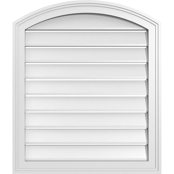 Ekena Millwork Arch Top Surface Mount PVC Gable Vent: Non-Functional, w/2"W x 1-1/2"P Brickmould Frame, 24"W x 26"H - GVPAR24X2602SN