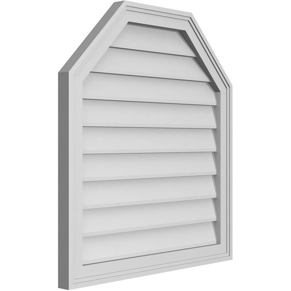 Ekena Millwork Octagonal Top Surface Mount PVC Gable Vent w/ 2"W x 1-1/2"P Brickmould Frame, 26"W x 28"H - GVPOT26X2802SN