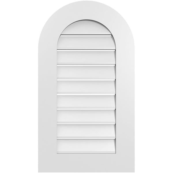 Ekena Millwork Round Top Surface Mount PVC Gable Vent: Functional, w/ 3-1/2"W x 1"P Standard Frame, 18"W x 32"H - GVPRT18X3201SF