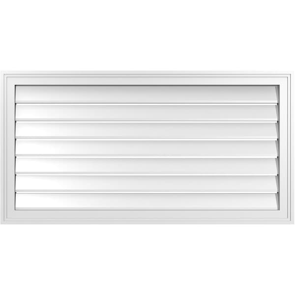 Ekena Millwork Vertical Surface Mount PVC Gable Vent: Functional, w/ 2"W x 1-1/2"P Brickmould Frame, 42"W x 22"H - GVPVE42X2202SF