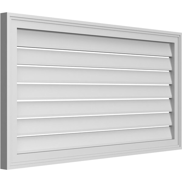 Ekena Millwork Vertical Surface Mount PVC Gable Vent: Functional, w/ 2"W x 1-1/2"P Brickmould Frame, 42"W x 22"H - GVPVE42X2202SF