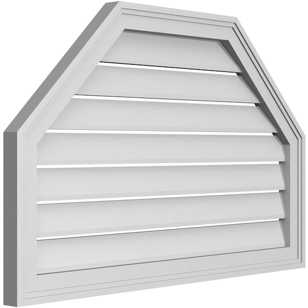 Ekena Millwork Octagonal Top Surface Mount PVC Gable Vent w/ 2"W x 1-1/2"P Brickmould Frame, 34"W x 22"H - GVPOT34X2202SF