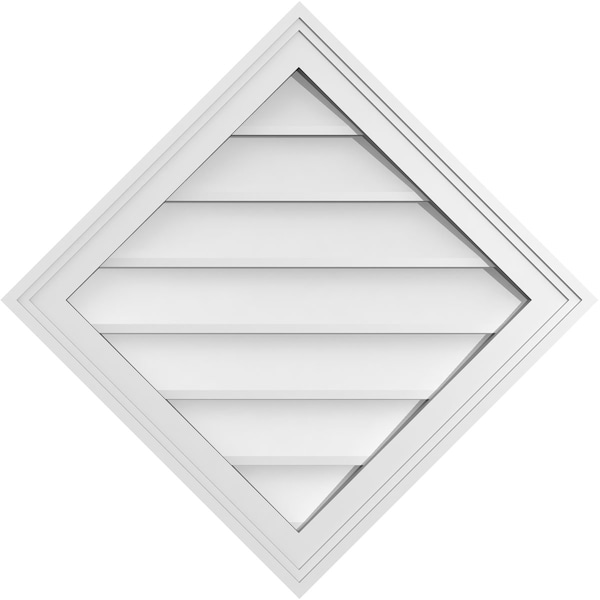 Ekena Millwork Diamond Surface Mount PVC Gable Vent: Functional, w/ 2"W x 1-1/2"P Brickmould Frame, 26"W x 26"H - GVPDI26X2602SF