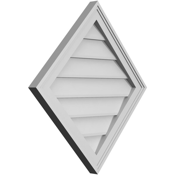 Ekena Millwork Diamond Surface Mount PVC Gable Vent: Functional, w/ 2"W x 1-1/2"P Brickmould Frame, 26"W x 26"H - GVPDI26X2602SF