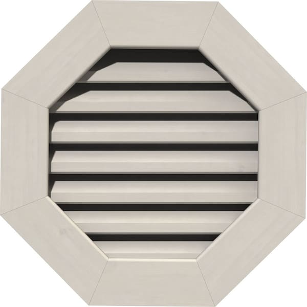 Ekena Millwork Octagonal Gable Vent Primed, Functional, Pine Gable Vent w/ 1" x 4" Flat Trim Frame, 24"W x 24"H - GVWOC24X2401SFPPI