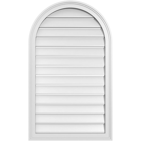Ekena Millwork Round Top Surface Mount PVC Gable Vent: Functional, w/ 2"W x 1-1/2"P Brickmould Frame, 24"W x 40"H - GVPRT24X4002SF